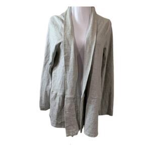 LOFT Gray Cardigan Open Cotton Knit Pockets Women's Size Medium Minimalist Shirt